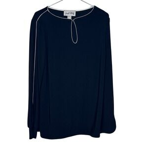 Joseph Ribkoff Women's Top Keyhole Neck Long Sleeve White Piping Black Size 6